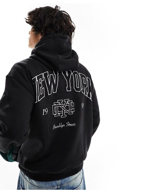 Pull&Bear New York printed hoodie in black