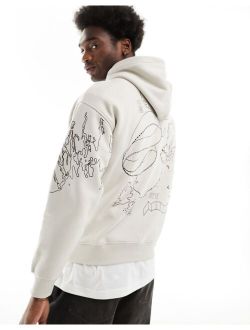 world graphic printed hoodie in ecru