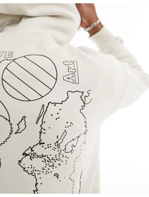 Pull&Bear world graphic printed hoodie in ecru