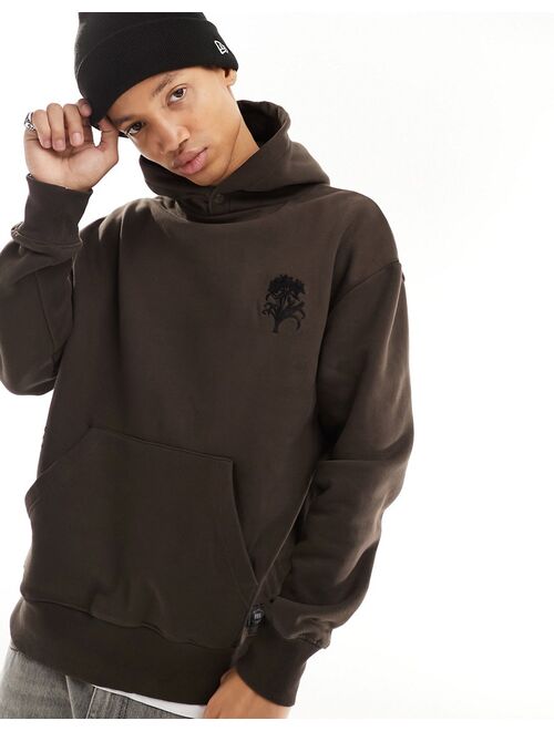 Pull&Bear proceed with caution hoodie in brown