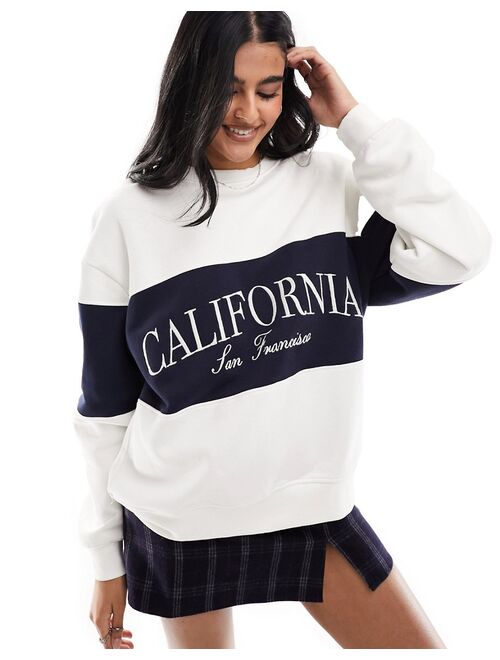 Pull&Bear 'California' sweatshirt in white stripe