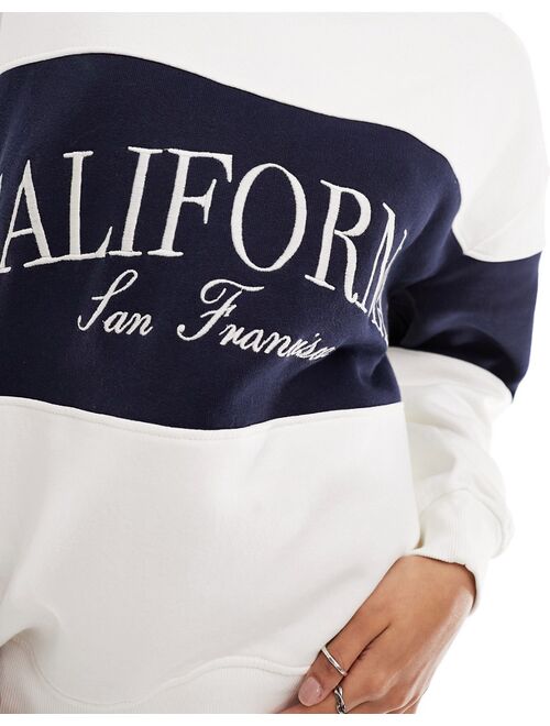 Pull&Bear 'California' sweatshirt in white stripe