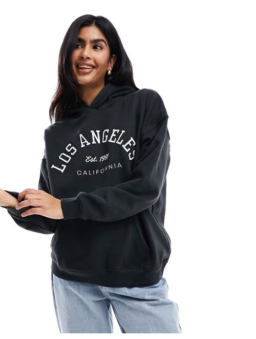 Pull&Bear 'Los Angeles' graphic hoodie in black