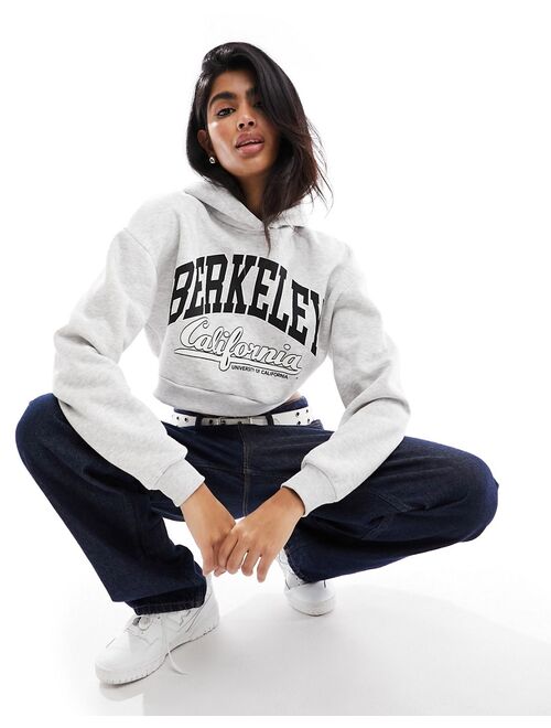 Pull&Bear 'Berkeley' cropped hoodie in light gray