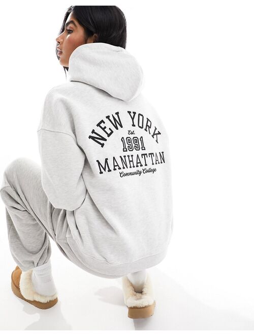 Pull&Bear 'New York' graphic hoodie in light gray