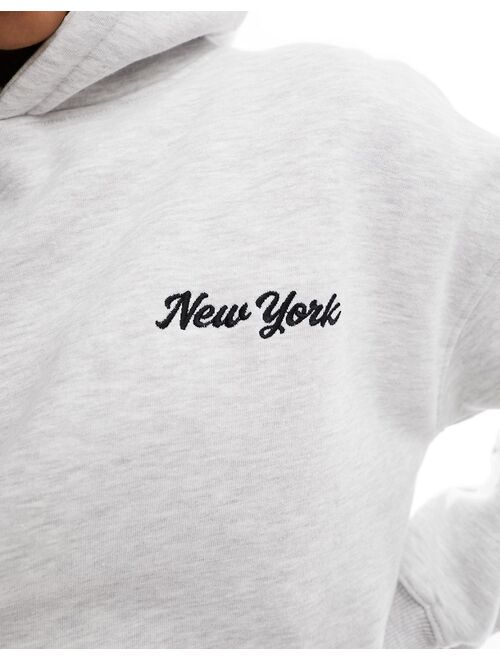 Pull&Bear 'New York' graphic hoodie in light gray