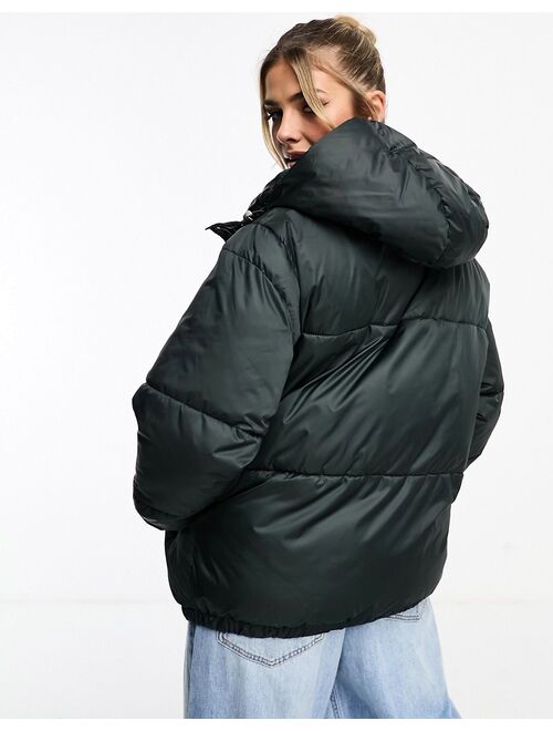 Pull&Bear oversized hooded puffer jacket in dark green