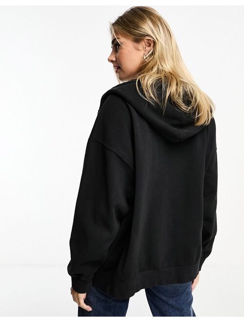 Pull&Bear zip through oversized hoodie in black