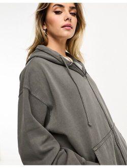 zip up oversized hoodie in washed gray