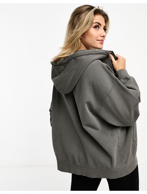 Pull&Bear zip up oversized hoodie in washed gray