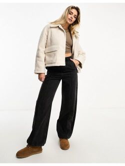 wool cropped coat in ecru