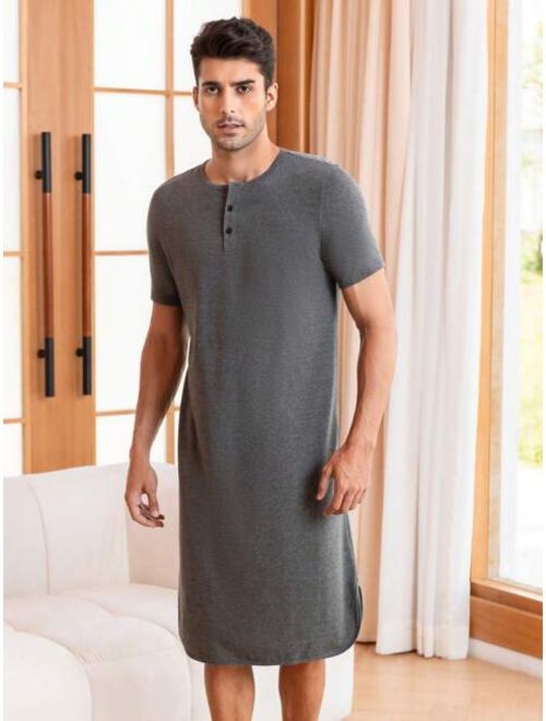 Shein Men Solid Button Detail Lounge Robe