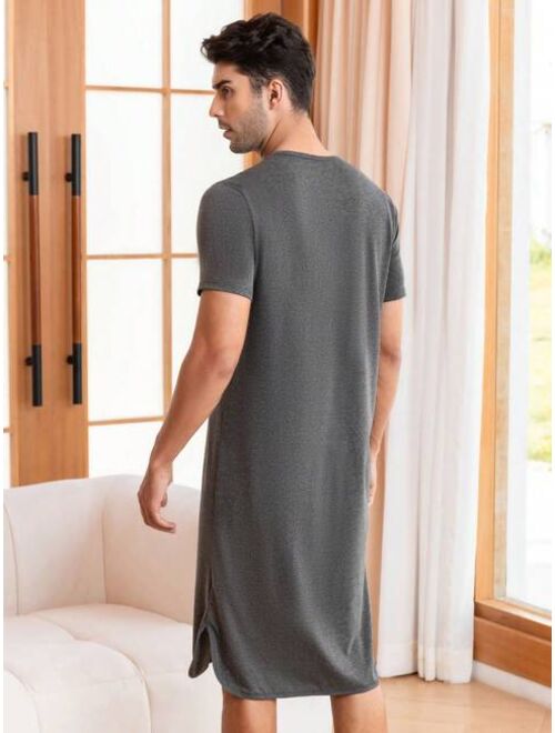 Shein Men Solid Button Detail Lounge Robe