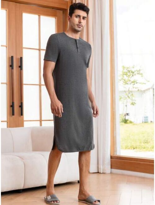 Shein Men Solid Button Detail Lounge Robe