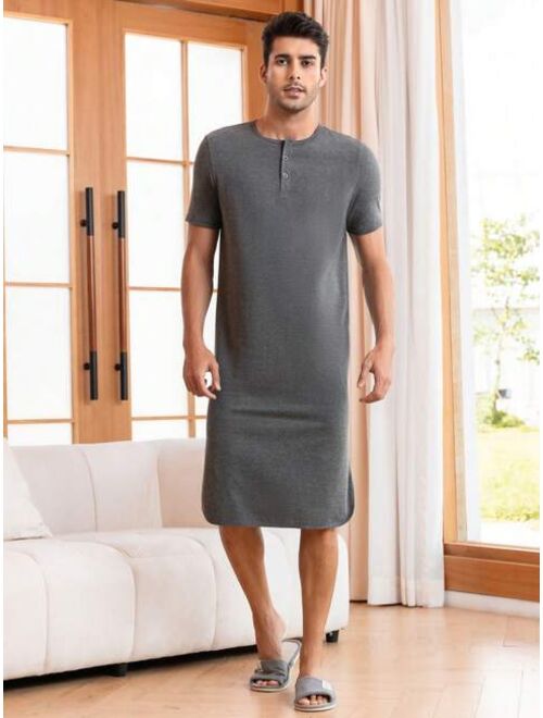 Shein Men Solid Button Detail Lounge Robe