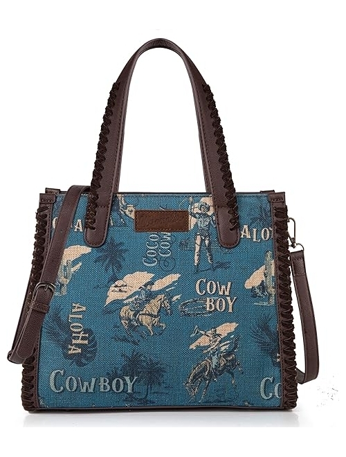 Montana West Wrangler Tote Bag for Women Boho Aztec Purses with Signature Guitar Strap Fall Collection