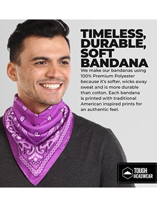 Tough Headwear Large Bandana Handkerchief - Head Bandannas for Men & Women - Cowboy Bandana Packs - Paisley Bandana Set