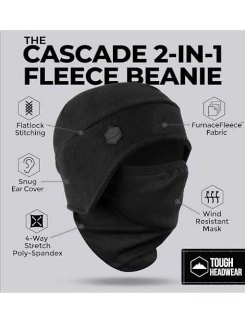 Tough Headwear Helmet Liner Beanie with Mask - Motorcycle & Construction Fleece Skull Cap - Gear for Hard Hat, Ski,Snowboard