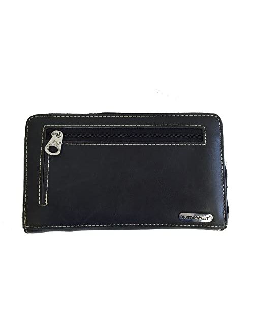 Montana West Ladies Wristlet Wallet 2-in-1 Western Tooled Genuine Leather Zippered Enclosure