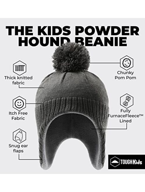 Tough Headwear Boys & Girls Ear Flap Beanie - Fleece Lined Beanie Kids, Toddler Winter Hat, Pom Pom Beanie Toddler Knit Cap