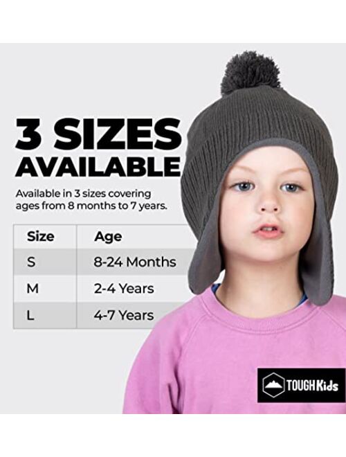 Tough Headwear Boys & Girls Ear Flap Beanie - Fleece Lined Beanie Kids, Toddler Winter Hat, Pom Pom Beanie Toddler Knit Cap