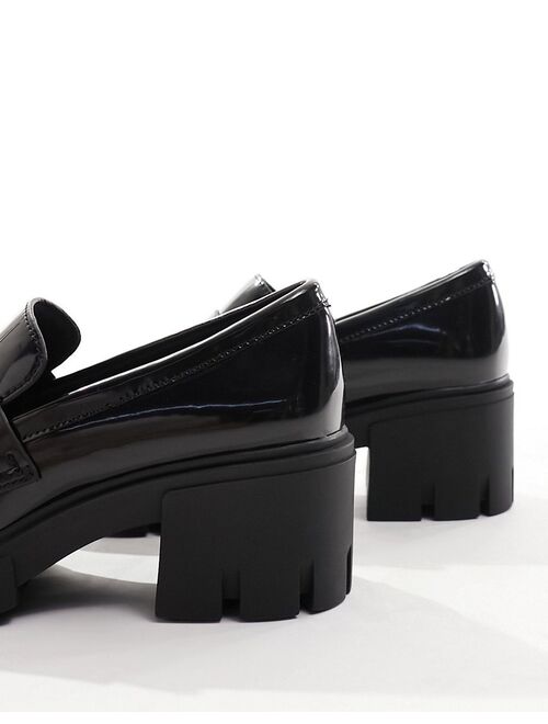 Pull&Bear patent heeled loafer shoe in black