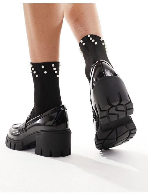 Pull&Bear patent heeled loafer shoe in black