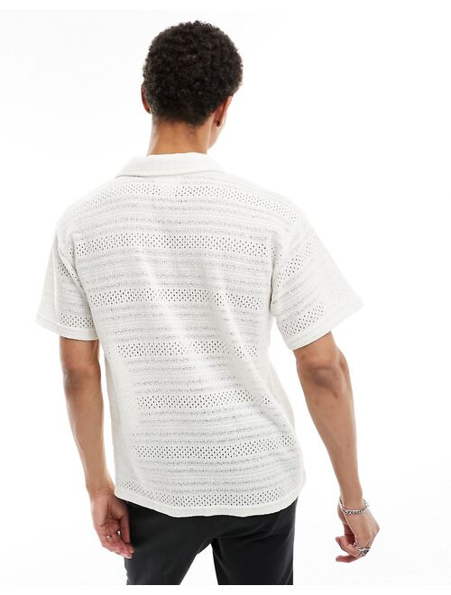 Pull&Bear textured knitted shirt in ecru