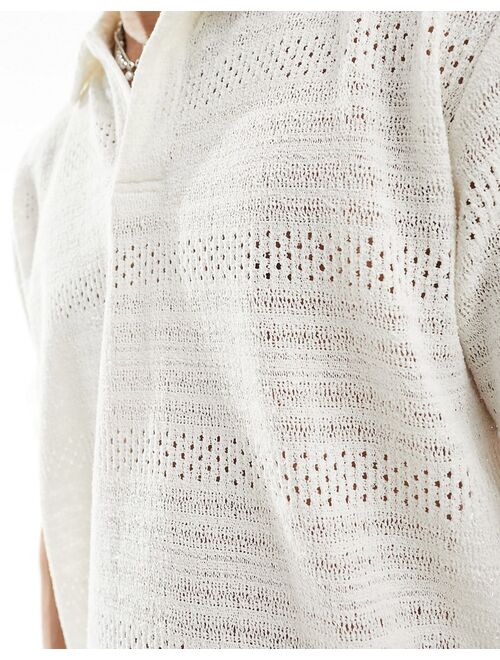 Pull&Bear textured knitted shirt in ecru