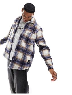 checked textured overshirt in blue