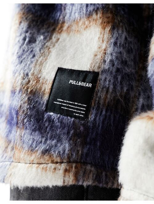 Pull&Bear checked textured overshirt in blue