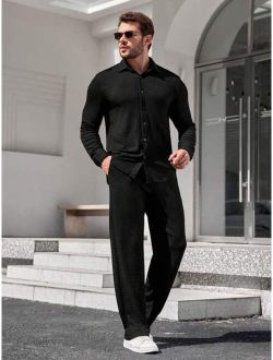 SHEIN Manfinity Homme Men's Solid Color Casual Shirt And Pants Two-piece Set
