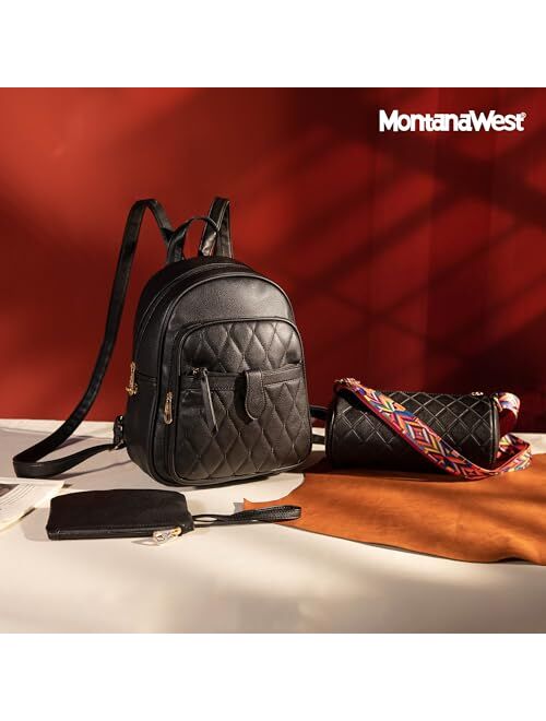 Montana West 3Pcs Anti Theft Backpack Purse for Women Small Quilted Backpack Set