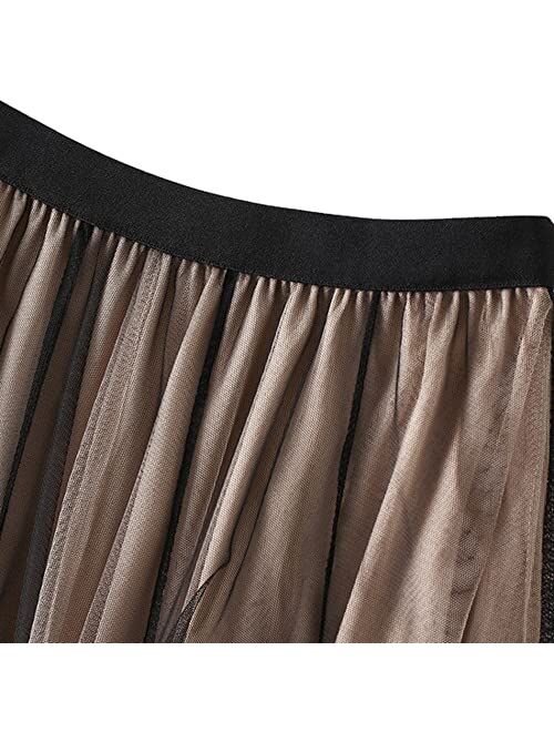 Dirholl Women's A-Line Fairy Elastic Waist Tulle Midi Skirt