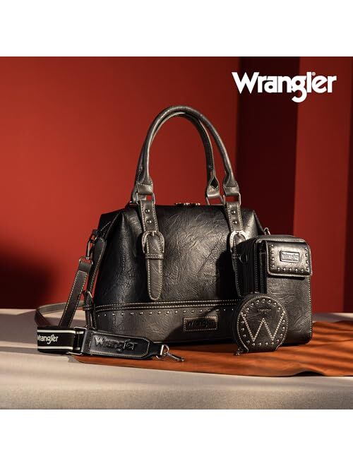 Montana West Wrangler 3Pcs Doctor Bag Sets for Women Top-handle Satchel Bag with Cell Phone Handbags and Coin Purse