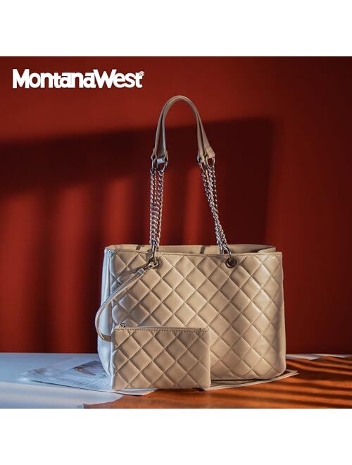 Montana West Quilted Shoulder Tote Bag for Women With 2PCS Purse Set