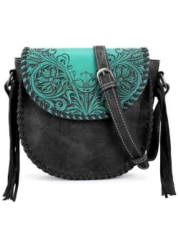 Crossbody Bags for Women Western Designer Saddle Purse Embossed Braid Handbags