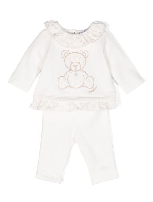 Patachou teddy bear-motif cotton trousers set