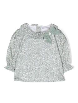 floral-print ruffle-collar cotton blouse