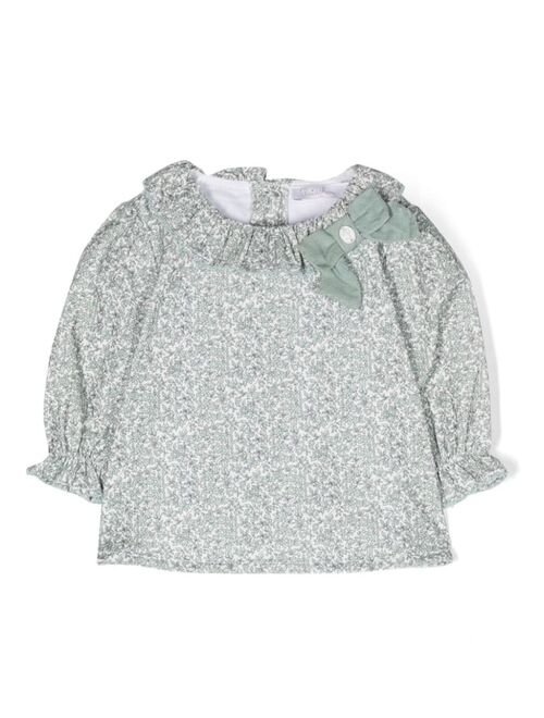 Patachou floral-print ruffle-collar cotton blouse