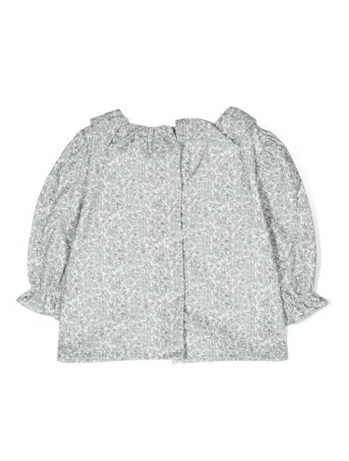 Patachou floral-print ruffle-collar cotton blouse