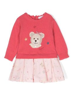 teddy bear-print layered dress