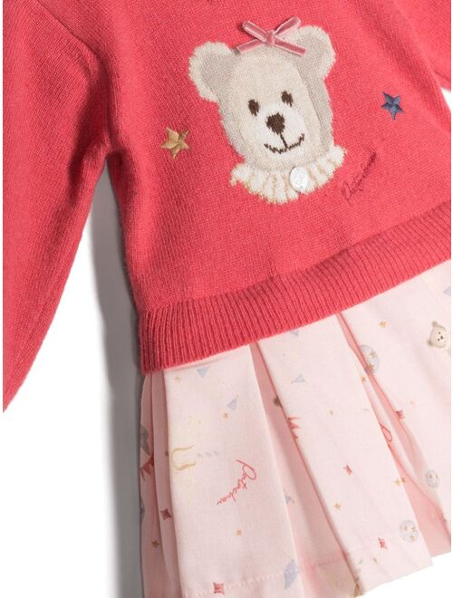 Patachou teddy bear-print layered dress