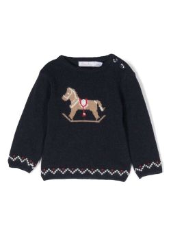 horse-motif intarsia-knit jumper