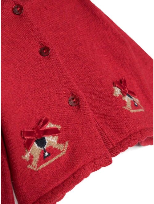 Patachou bow-detail intarsia-knit cardigan