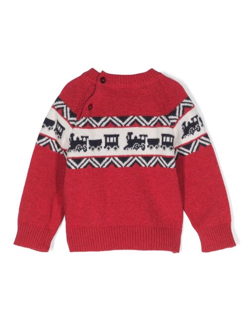 Patachou train-pattern knitted jumper