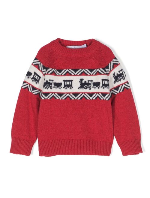 Patachou train-pattern knitted jumper