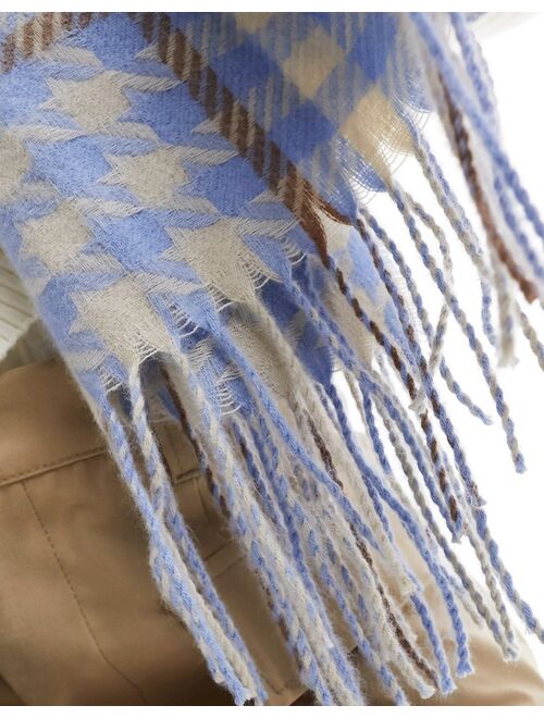 Pieces soft tassel scarf in baby blue check