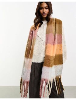 brushed scarf in neutral plaid