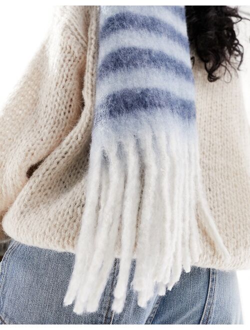 Only soft tassel scarf in blue and white stripe